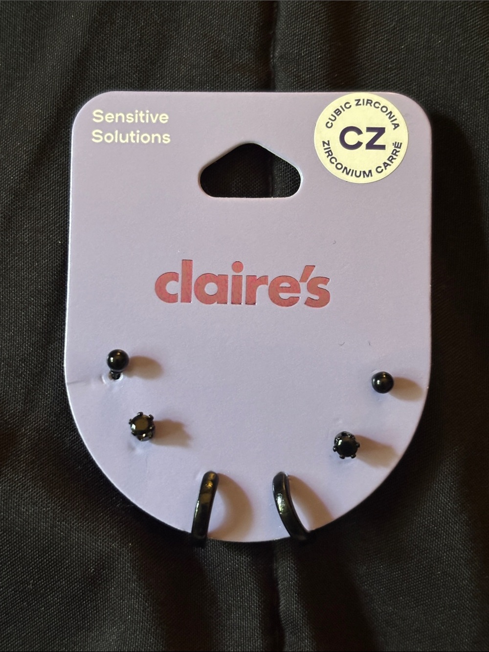 black cubic zirconia stackable earring set claire’s